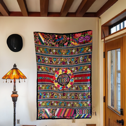 Vibrant Handwoven Mayan Huipile Textile Wall Art