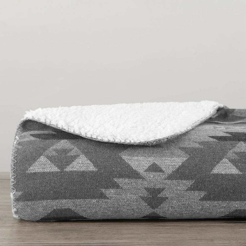 Southwestern Gray Shearling Throw Blanket