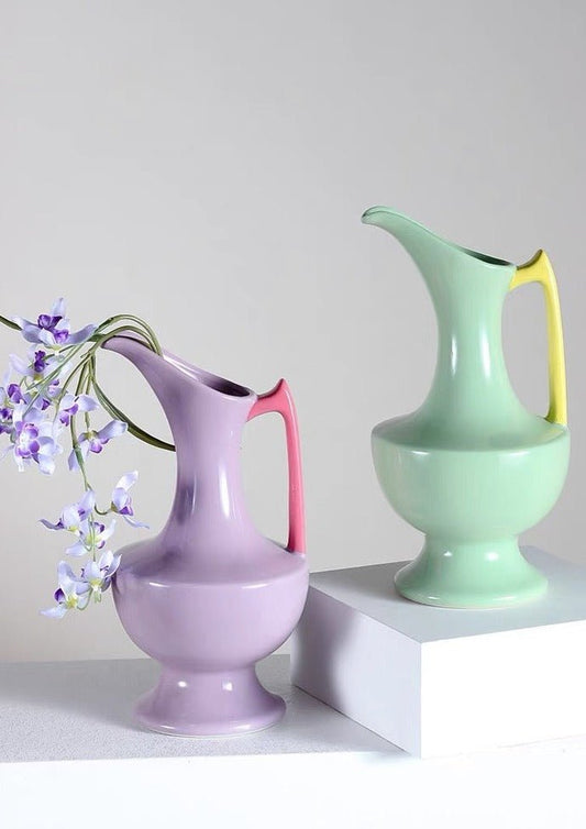 Artisan-Made Medieval Inspired Ceramic Flower Vase - Vibrant Dopamine Glaze