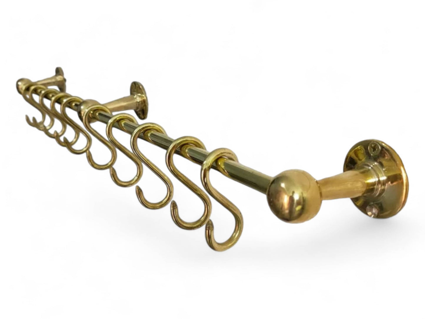 Elegant Unlacquered Brass Pot Rail with Hooks - A Stylish Kitchen Storage Solution