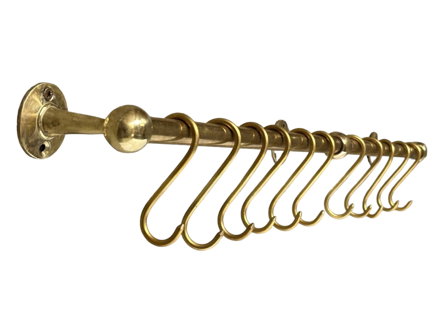 Elegant Unlacquered Brass Pot Rail with Hooks - A Stylish Kitchen Storage Solution