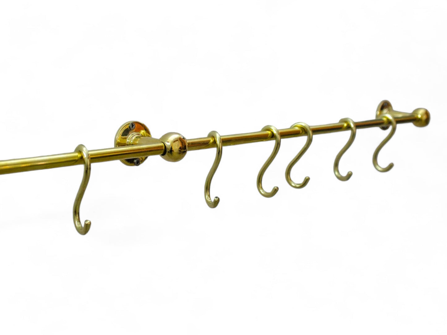 Elegant Unlacquered Brass Pot Rail with Hooks - A Stylish Kitchen Storage Solution