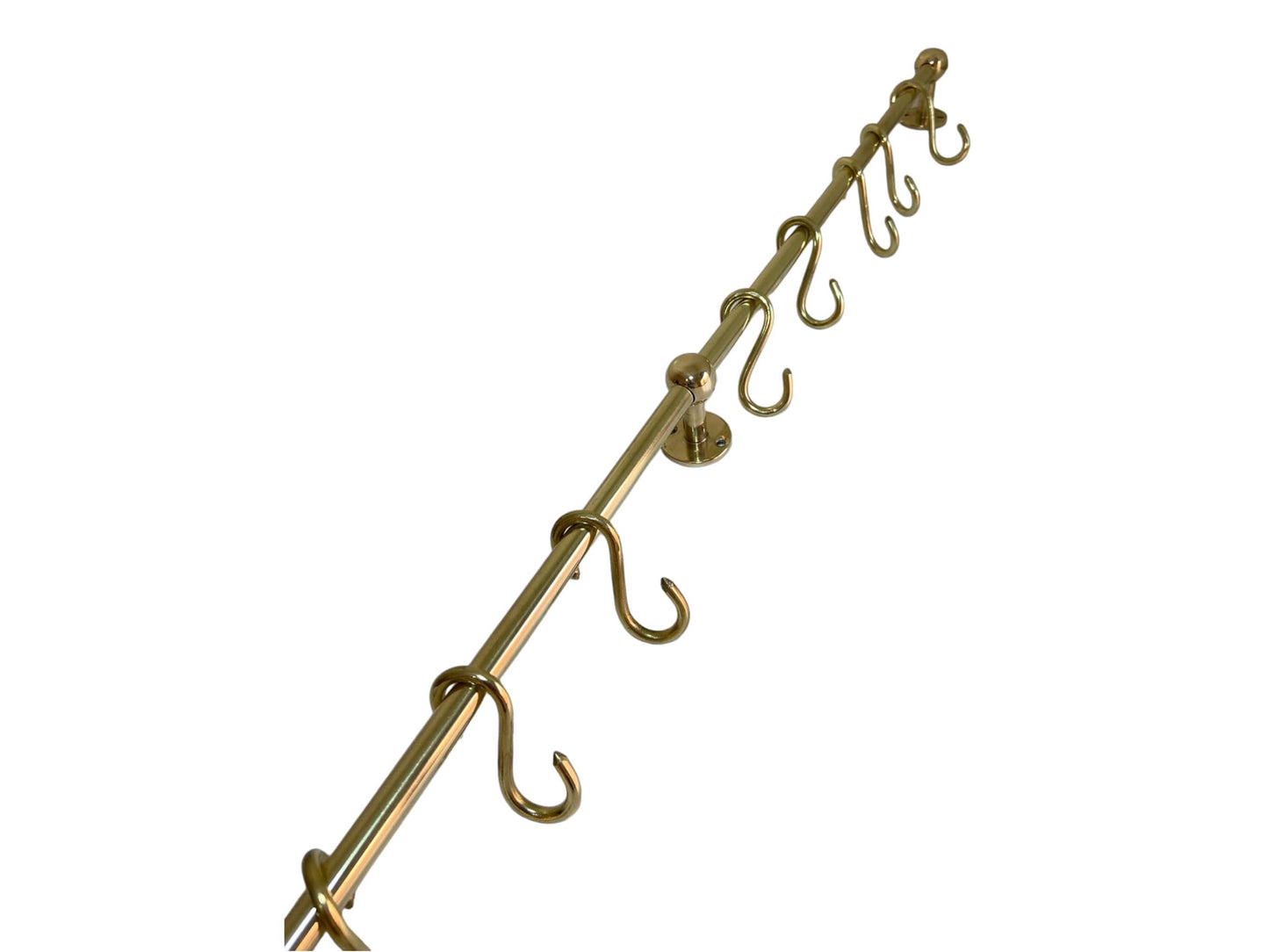 Elegant Unlacquered Brass Pot Rail with Hooks - A Stylish Kitchen Storage Solution