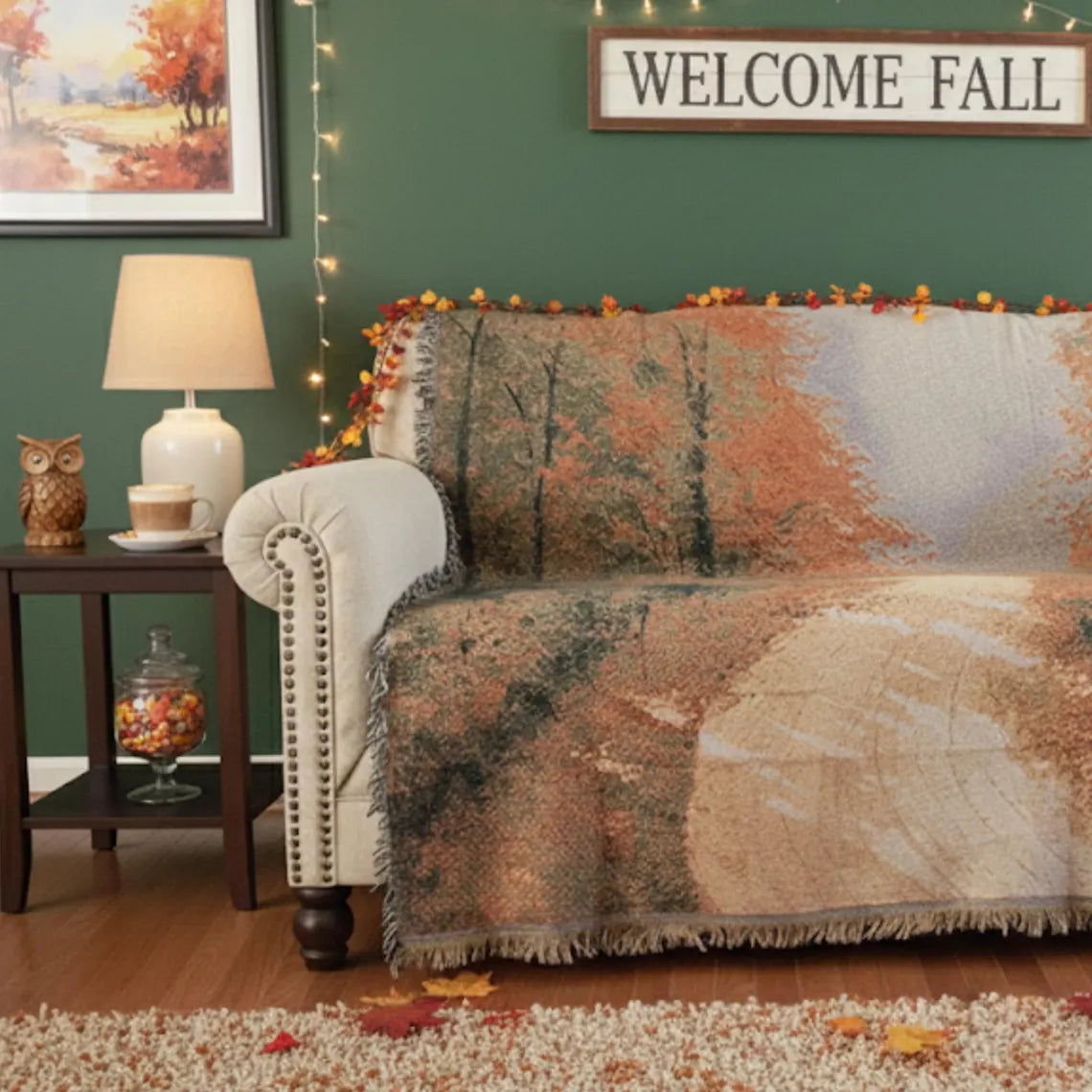 Orange leaf forest tapestry throw blanket 50x60 inches