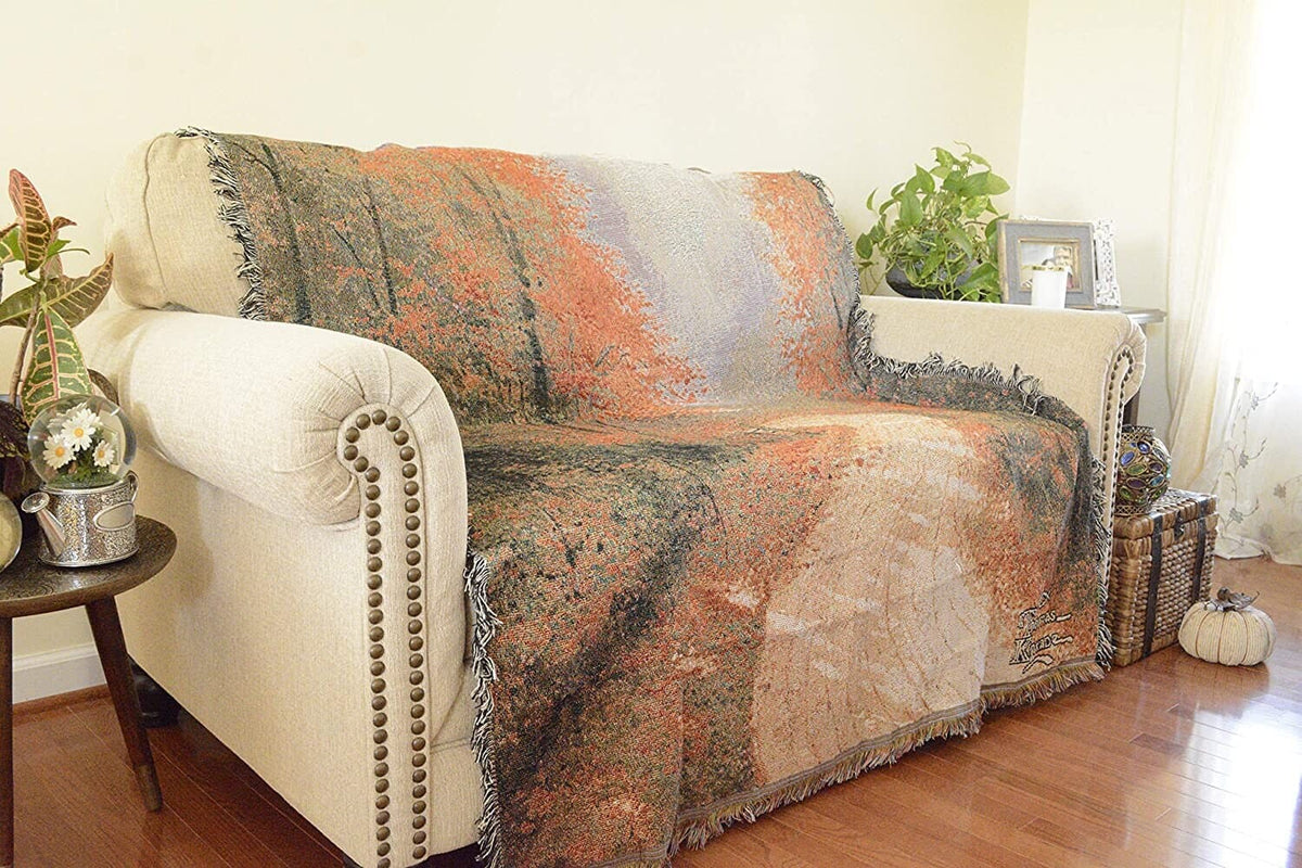 Orange leaves forest tapestry throw blanket, 50x60 inches.