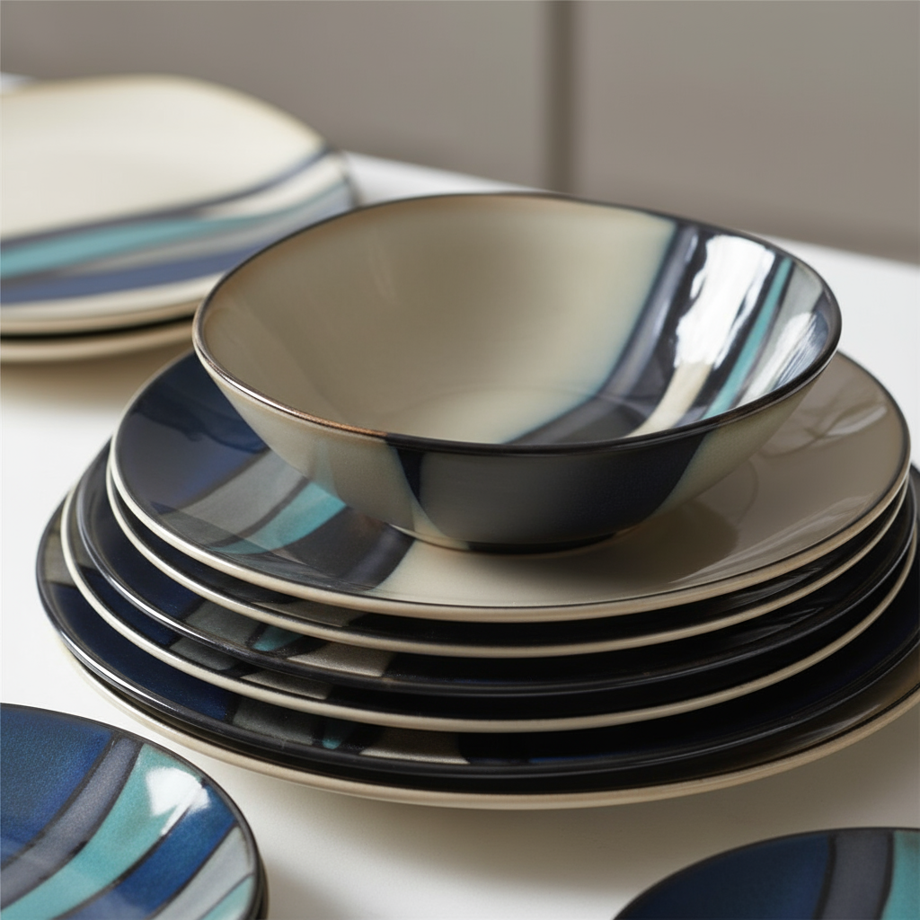 Gibson Elite Althea 16-Piece Teal Dinnerware Set with Contemporary Reactive Glaze Design