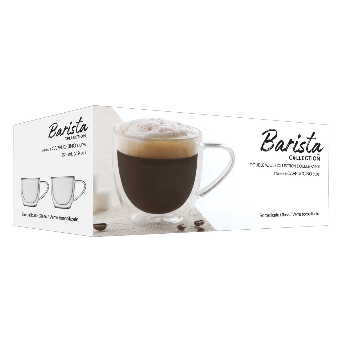 Insulated Double Wall Glass Mugs For Coffee And Tea 4 Piece Set 225ml Barista