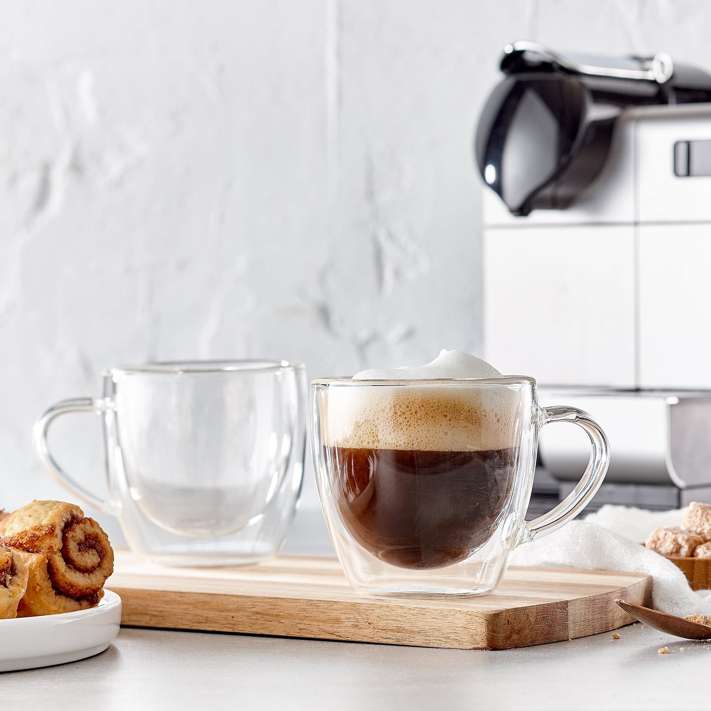 Insulated Double Wall Glass Mugs For Coffee And Tea 4 Piece Set 225ml Barista
