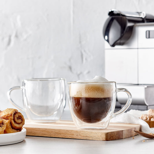 Insulated Double Wall Glass Mugs For Coffee And Tea 4 Piece Set 225ml Barista