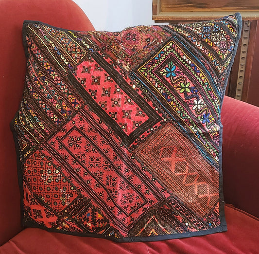 Handmade Banjara Patchwork Floor Pillow Cover 25x25 Inches Cotton Boho Decor