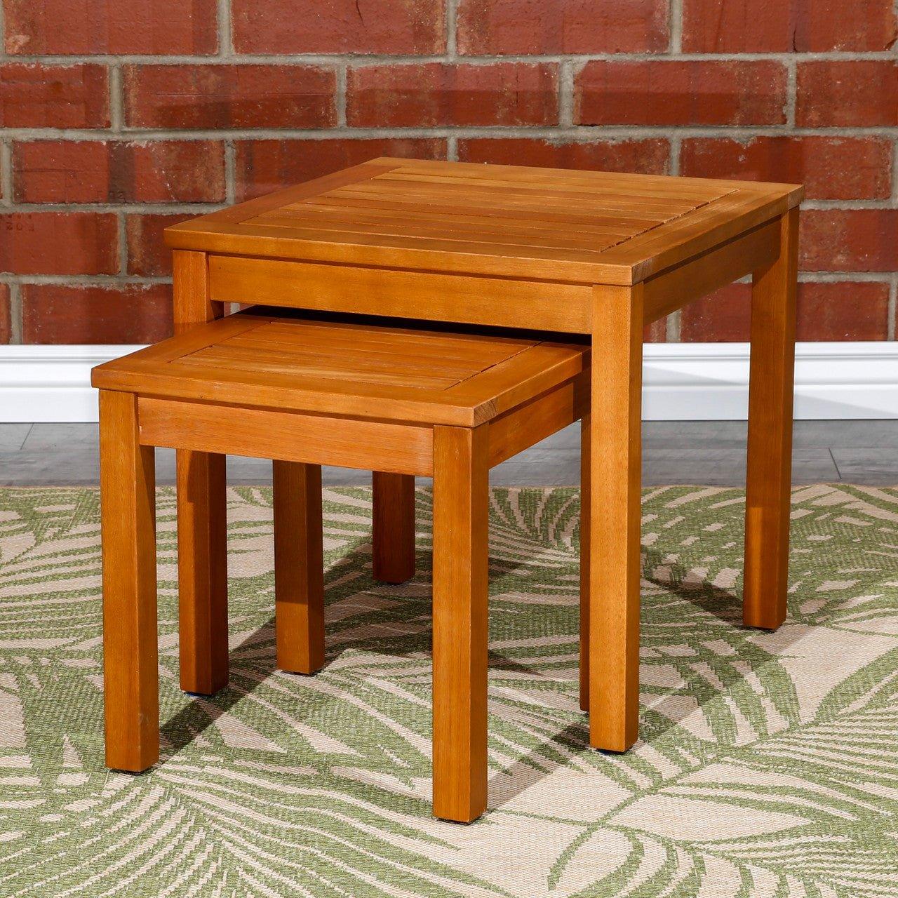 Eucalyptus Nesting Tables Set for Outdoor Entertaining - 2-Piece Collection