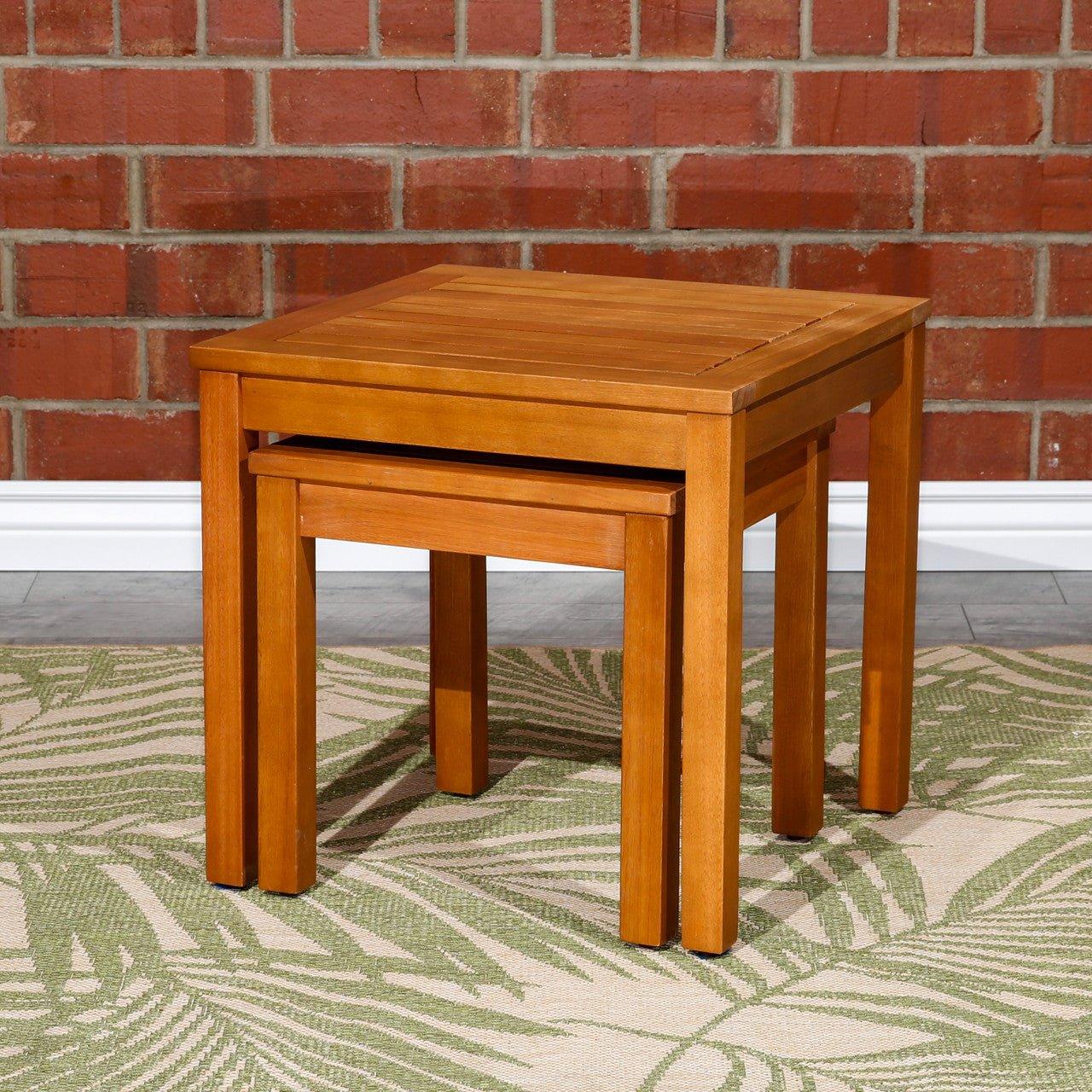 Eucalyptus Nesting Tables Set for Outdoor Entertaining - 2-Piece Collection