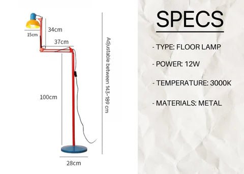 Memphis Retro Tall Metal Floor Lamp Full Spectrum LED Light