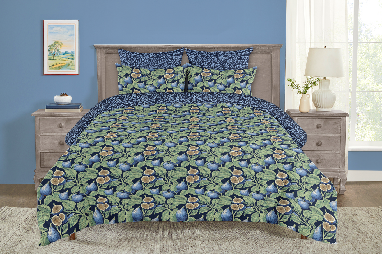 William Morris Inspired Reversible Duvet Cover Set 5 Piece