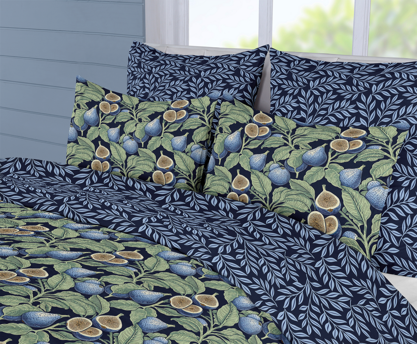 William Morris Inspired Reversible Duvet Cover Set 5 Piece