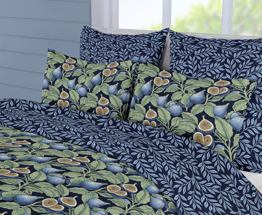 William Morris Inspired Reversible Duvet Cover Set 5 Piece