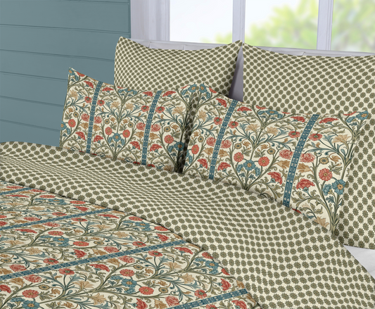 William Morris Inspired Reversible Duvet Set 5 Piece Bloom