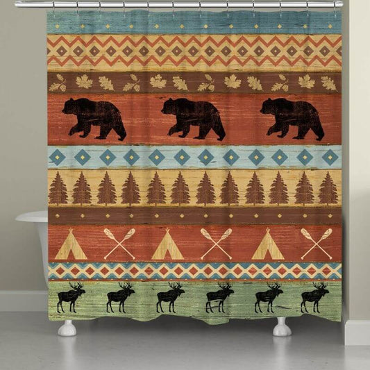 Lodge-Inspired Native Bear & Moose Shower Curtain