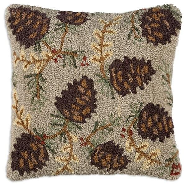 Pinecone Paradise Hand-Hooked Pillow