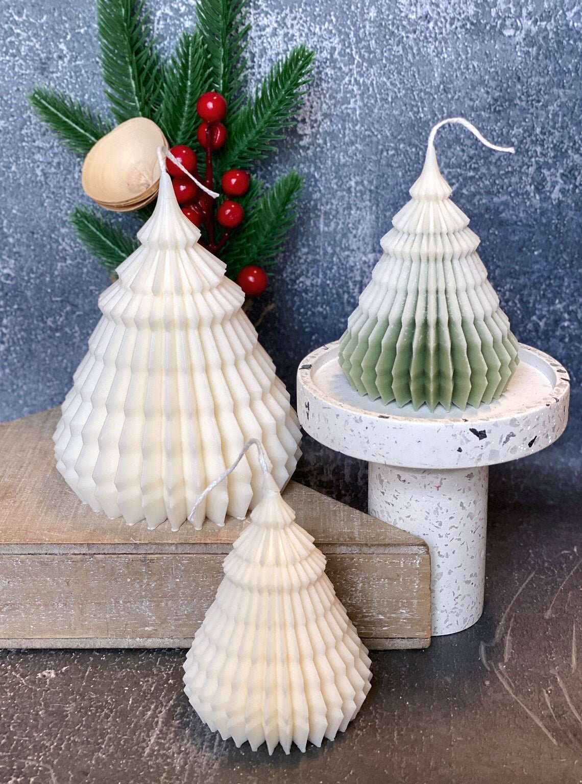 Handcrafted Origami Christmas Tree Candles | Festive Home Accents