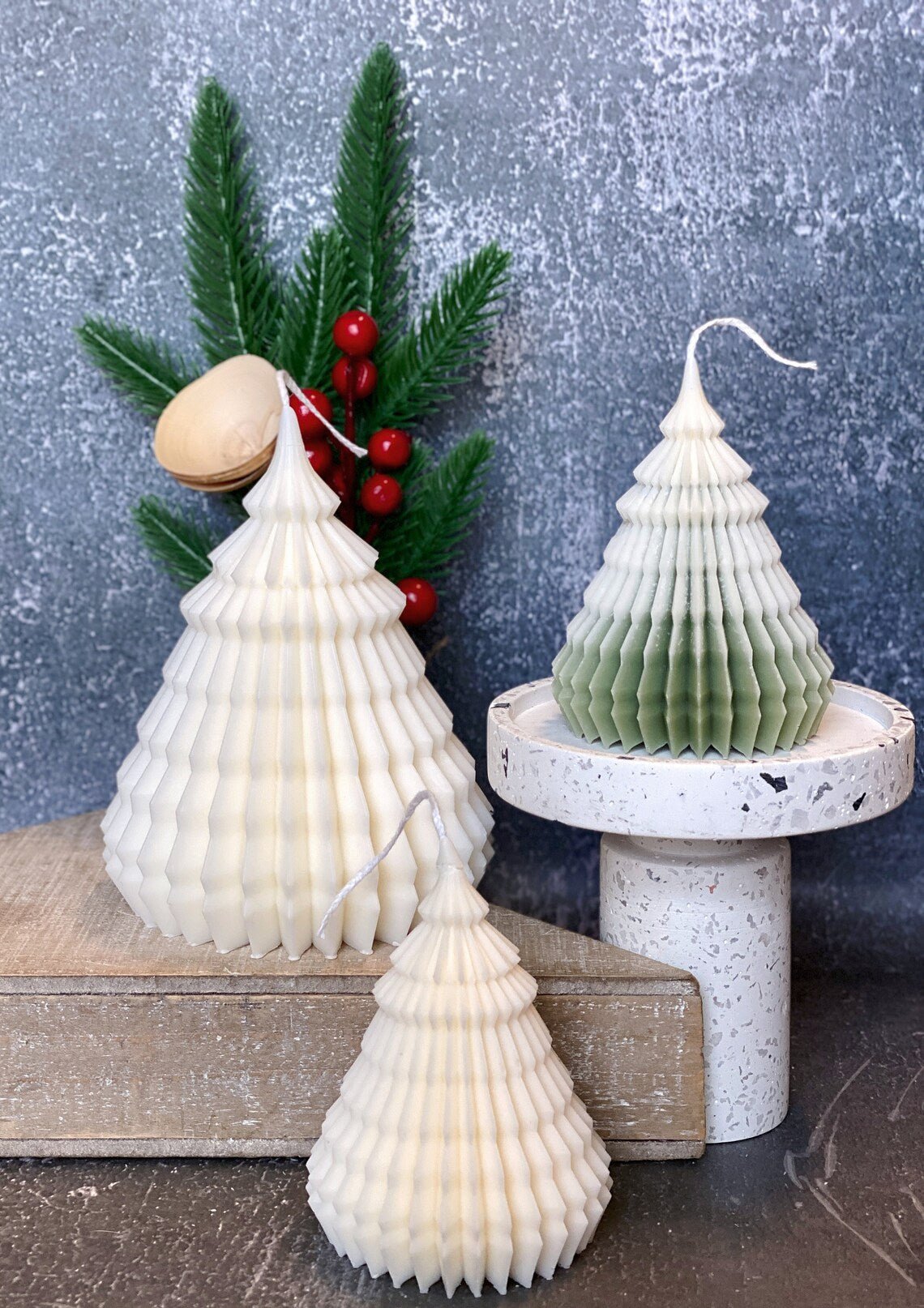 Handcrafted Origami Christmas Tree Candles | Festive Home Accents