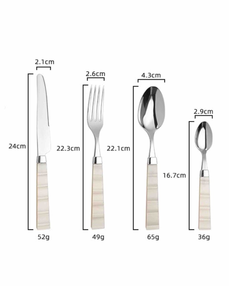 Pearl Flatware Set of 8 Pcs, Elegant Italian Giada Cutlery, Ivory Silverware