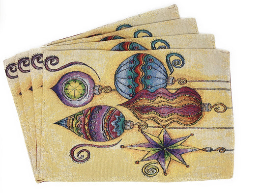 Set of 4 Starry Bohemian Lantern Ornaments Christmas Tapestry Placemats 13 x 19