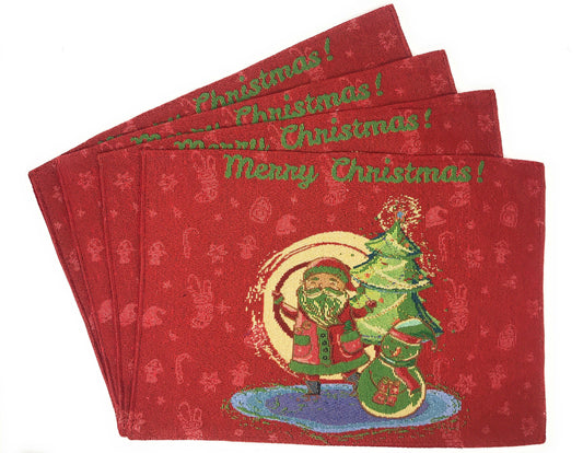 Placemat Set of 4 Pieces Red Santa Claus Christmas Tapestry Placemats 13 Inch x 19 Inch