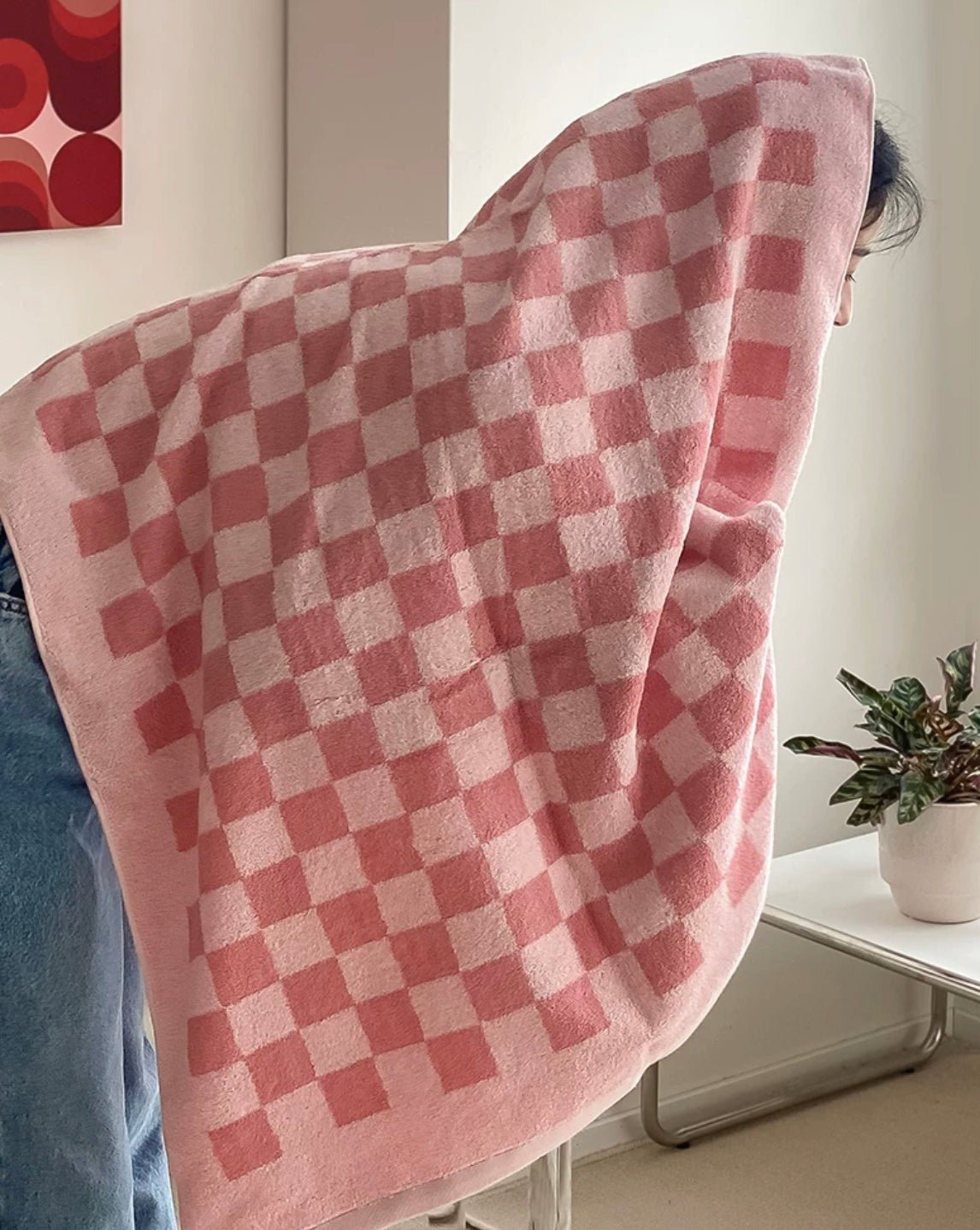 Luxurious Long-Staple Cotton Checkered Bath Towel - Soft, Absorbent, and Chemical-Free