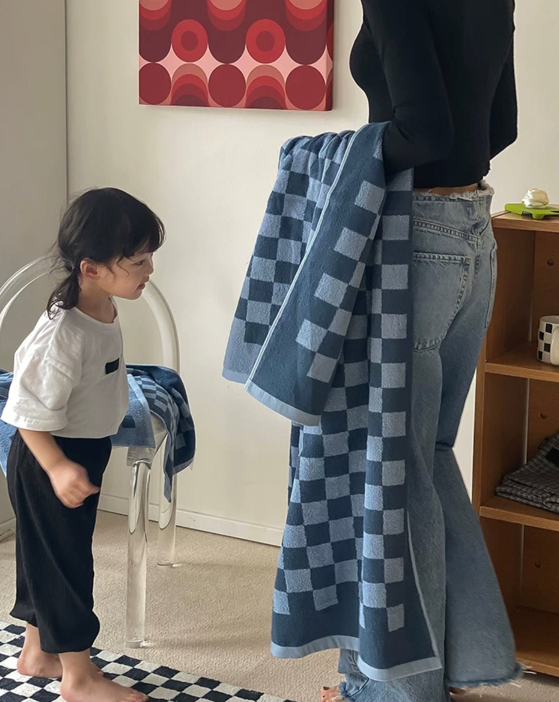 Luxurious Long-Staple Cotton Checkered Bath Towel - Soft, Absorbent, and Chemical-Free