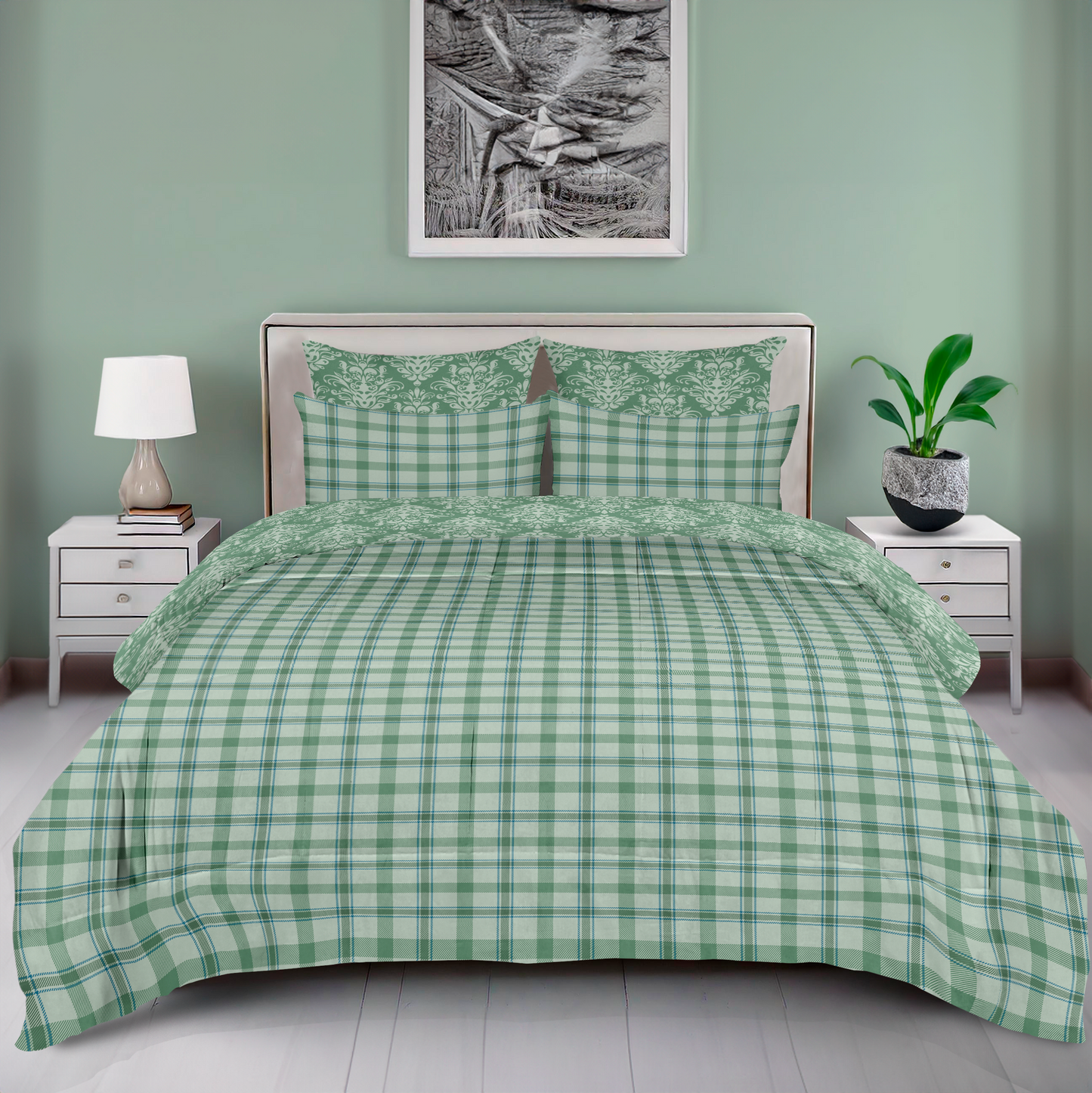 Elise Plaid Reversible Quilted Comforter Set Cotton Blend