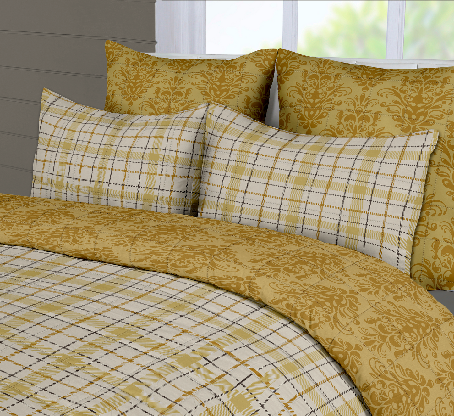 Elise Plaid Reversible Quilted Comforter Set Cotton Blend