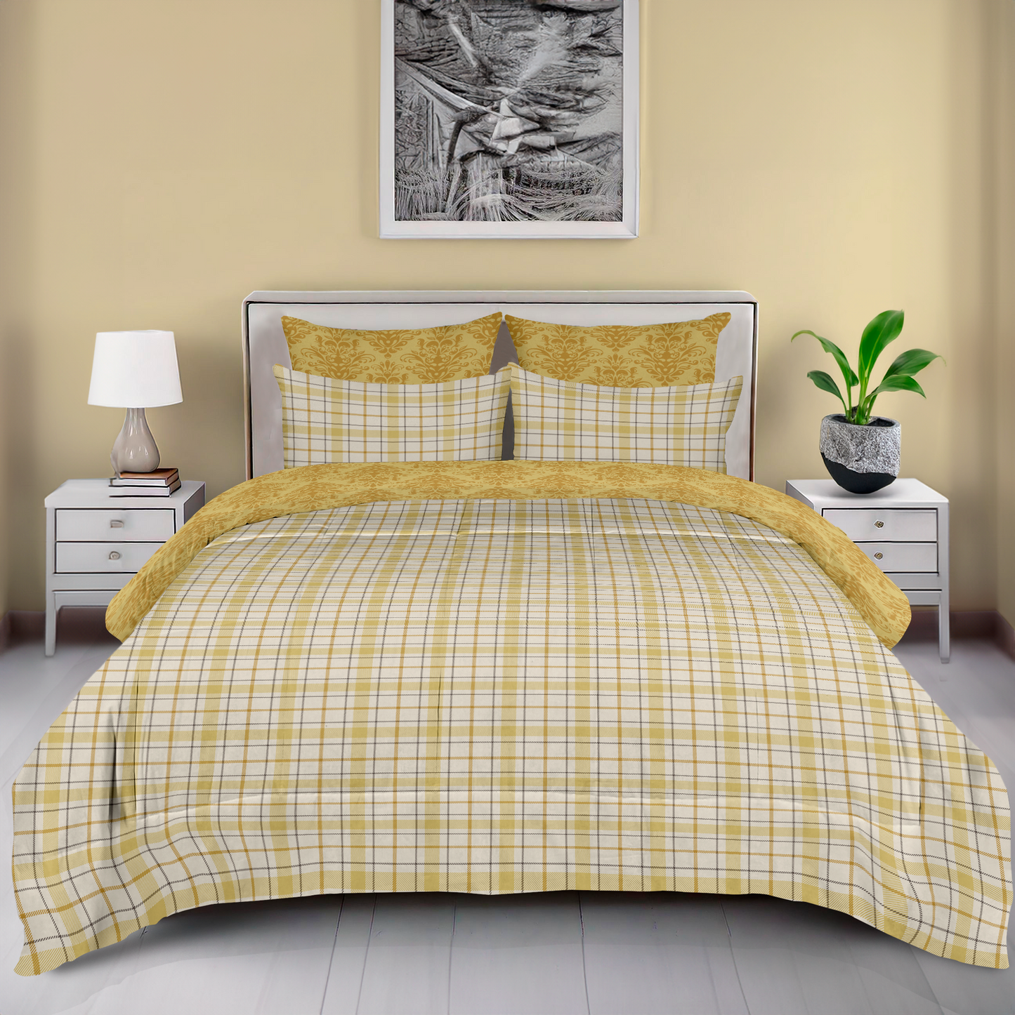 Elise Plaid Reversible Quilted Comforter Set Cotton Blend