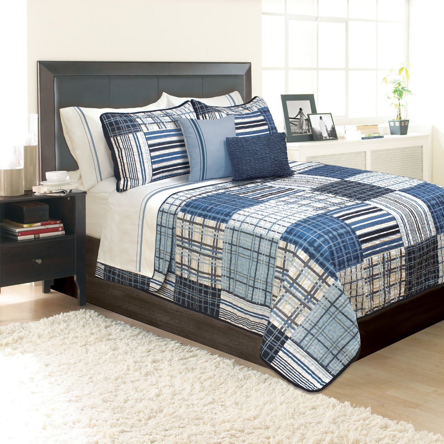 Duncan King Navy Quilt Bedding 3 Piece Set By DecoElegance