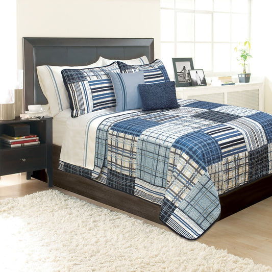 Duncan King Navy Quilt Bedding 3 Piece Set By DecoElegance