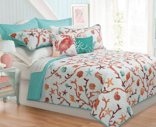 Azure Double Queen Quilt Bedding Set 5 Piece Aqua For Queen Bed