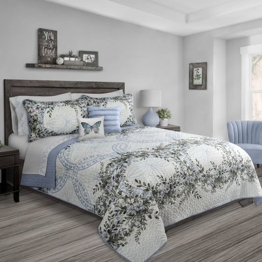Forever Blue Queen Quilt Bedding Set 3 Piece With Woven Detail