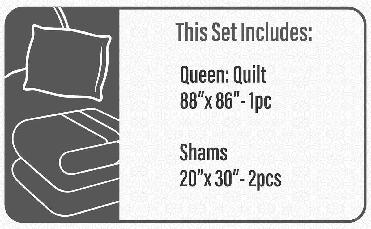 DecoElegance Queen Quilt Bedding Set 3 Piece Woven Symphony
