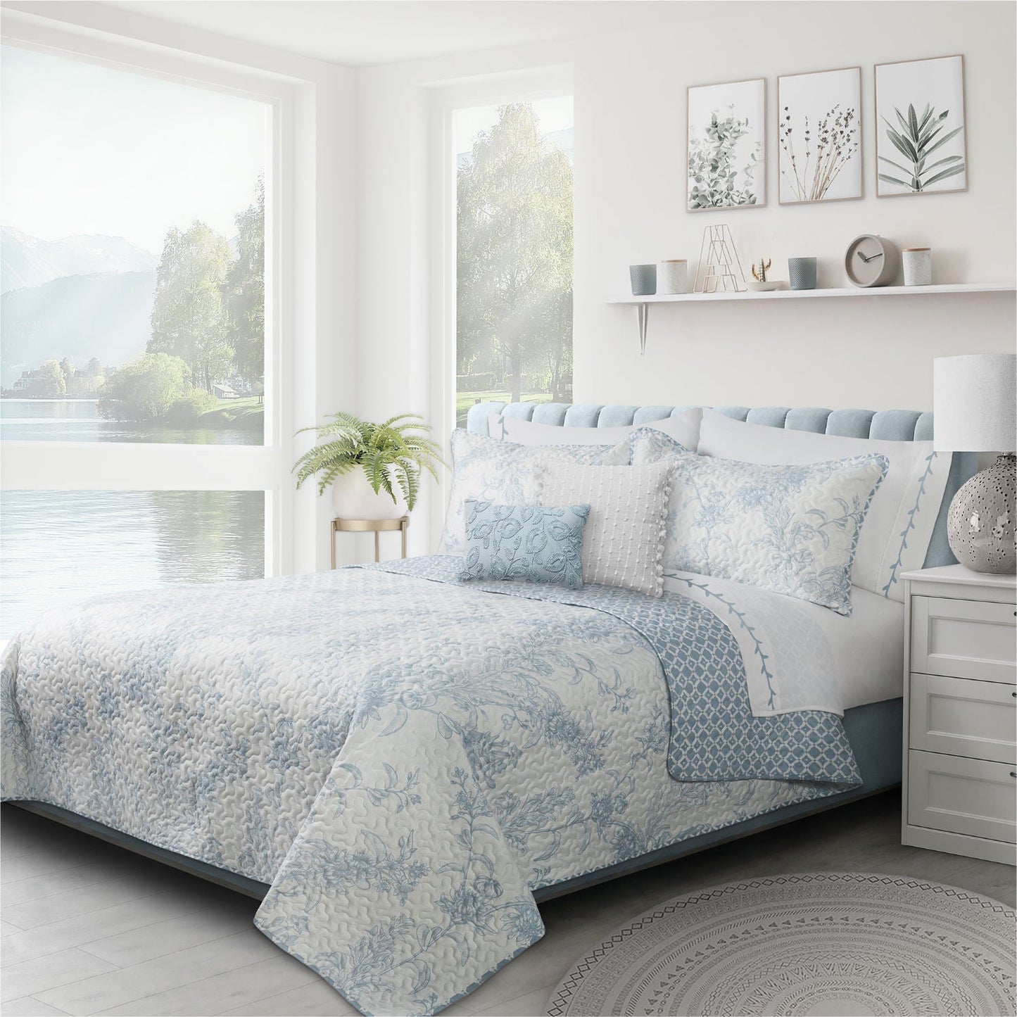 Dream Blue Quilt Bedding Set 3 Piece Queen Size Deluxe