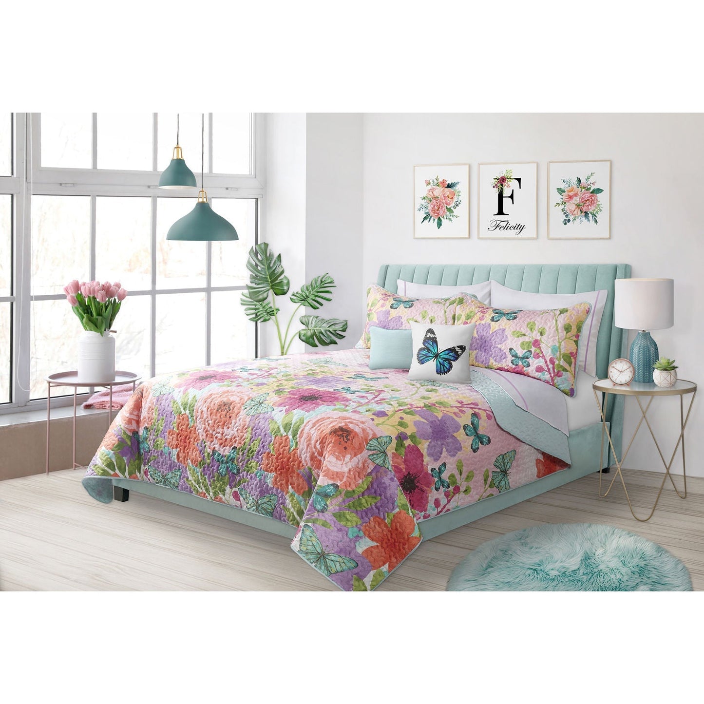 King Quilt Bedding Set 3 Piece Woven Felicity By DecoElegance