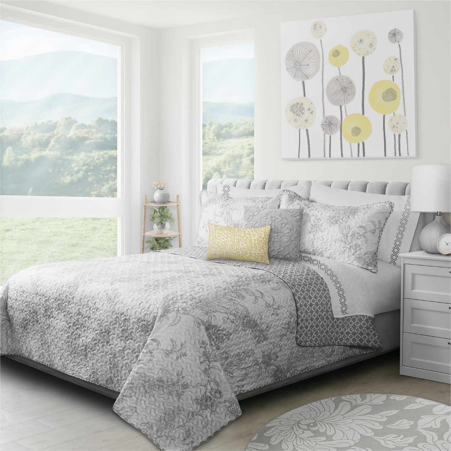 King Quilt Bedding Set 3 Piece Transitions Alloy by DecoElegance