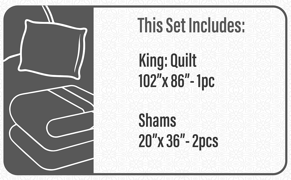 King Quilt Bedding Set 3 Piece Whisper by DecoElegance