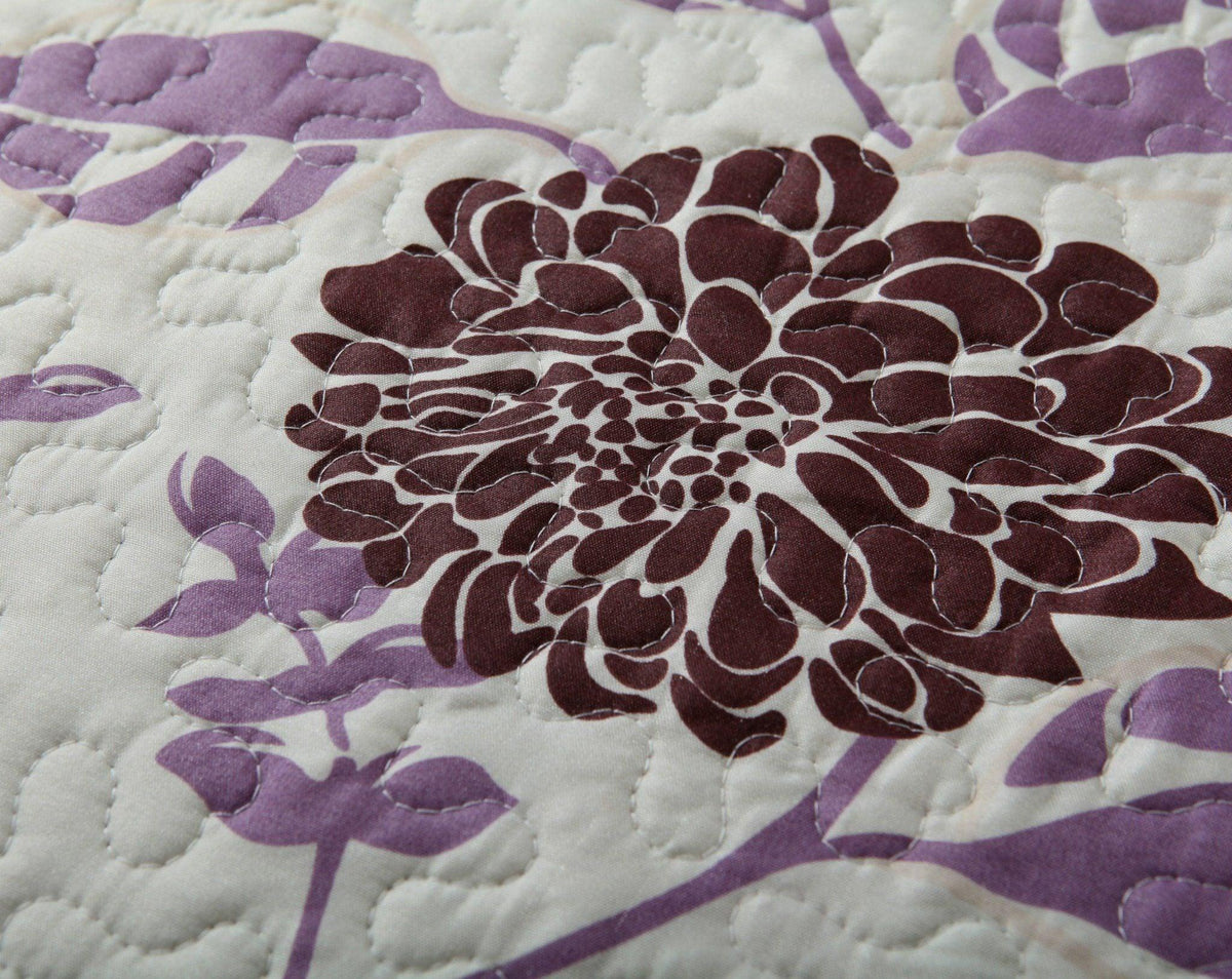 Bohemian purple floral bedspread set with pink and brown accents