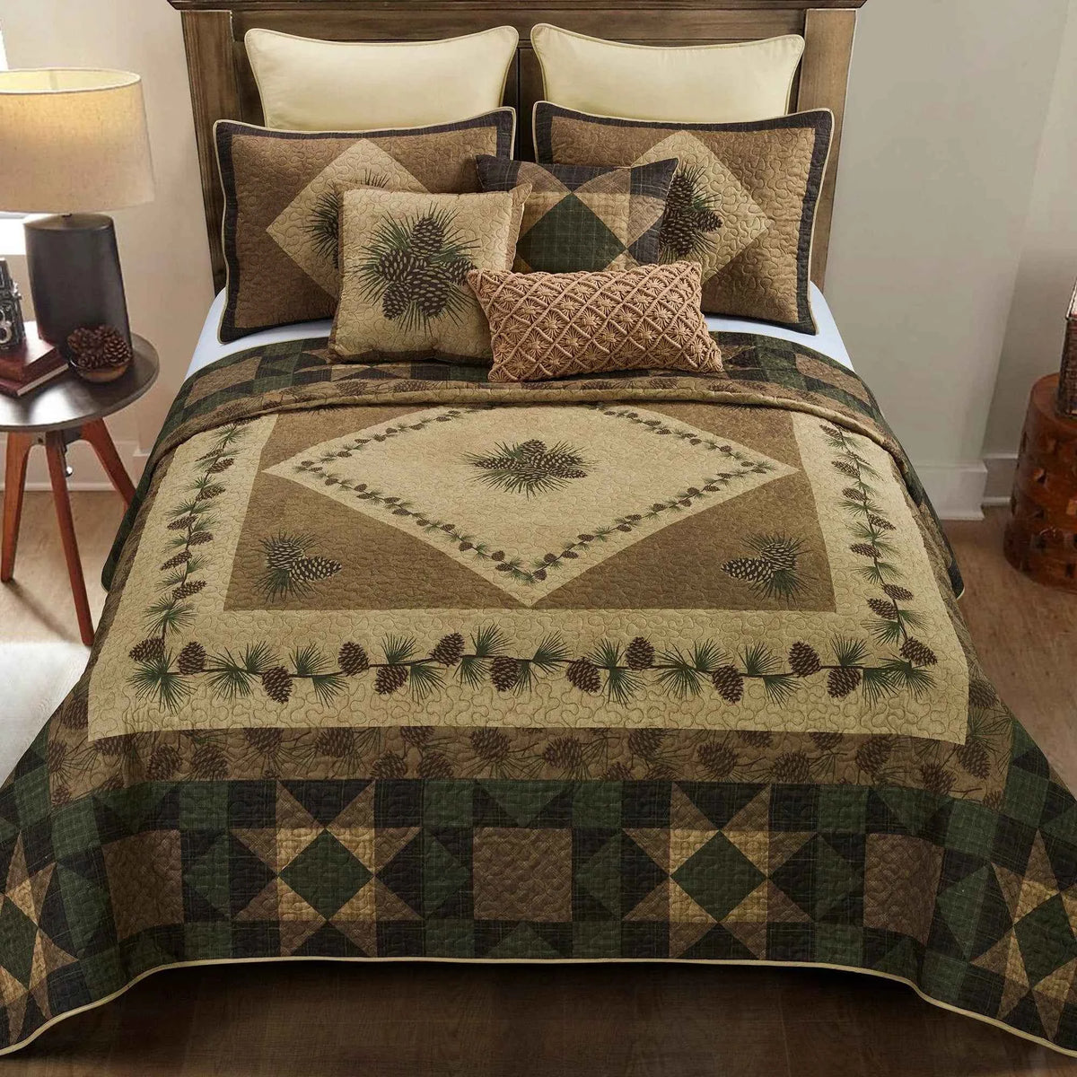 Vintage Pine Cone Quilt Collection: Embrace Rustic Elegance in Your Bedroom
