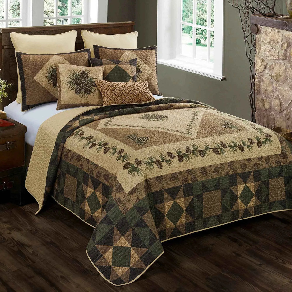 Vintage Pine Cone Quilt Collection: Embrace Rustic Elegance in Your Bedroom