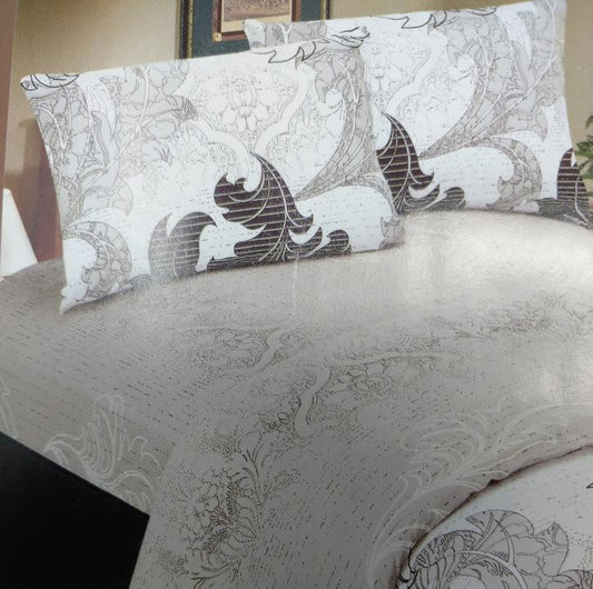 200 Thread Count 100% Cotton Grey Floral Paisley Fitted Sheet And Pillowcase Set