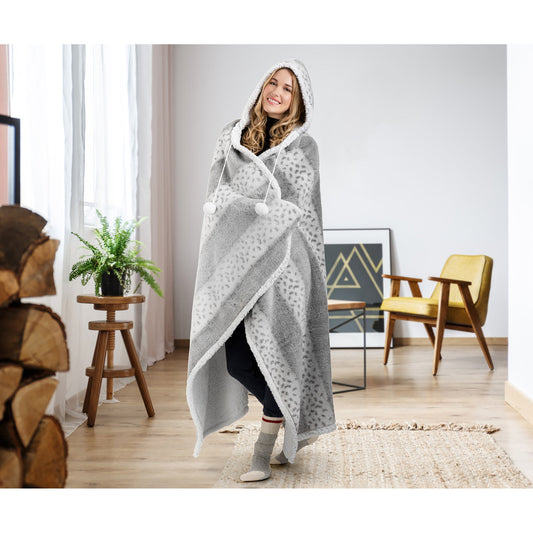 Super Soft Faux Fur Hooded Blanket Throw Grey 51x71 Bedding Home Decor