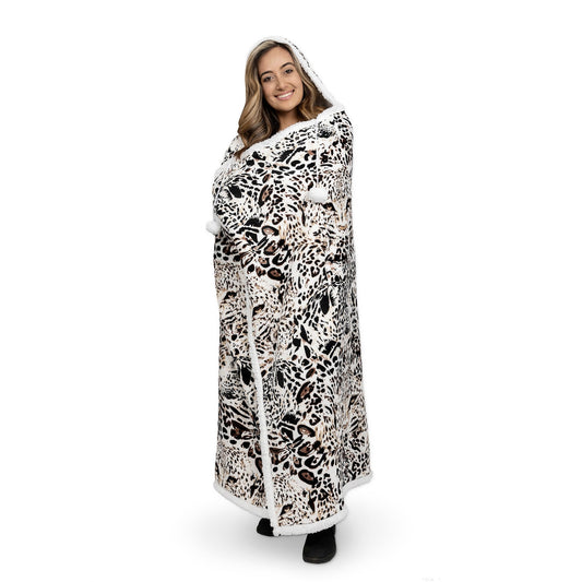 Hooded Flannel Blanket Throw Leopard 48x65 Home Decor