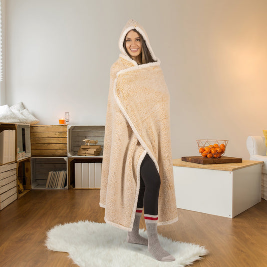 Mustard Hooded Knit Blanket Throw Sherpa 48x65 for Home Decor