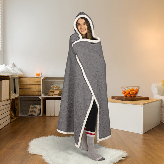 Super Soft Knit Hooded Sherpa Blanket Throw 48x65 Charcoal Reversible